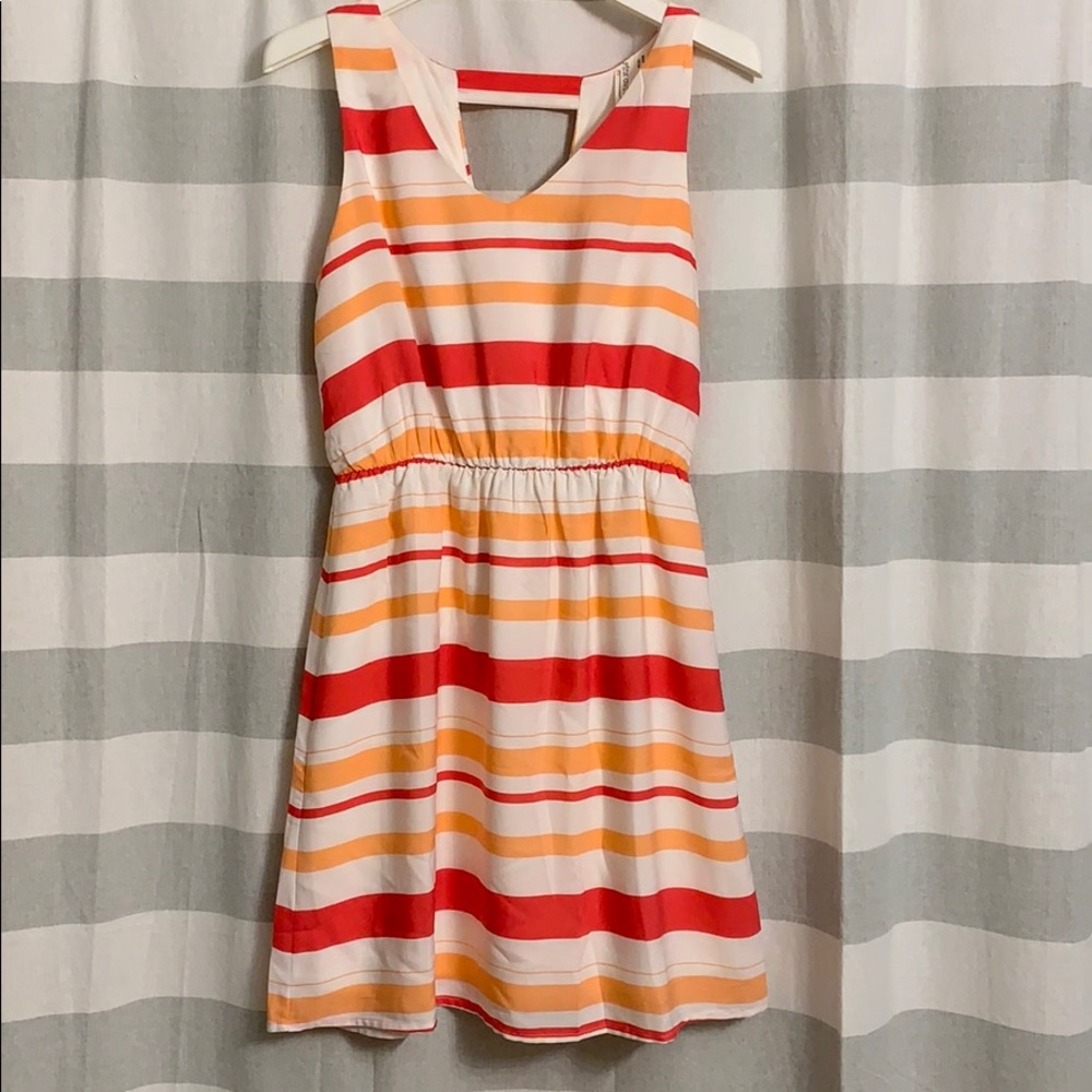 Pink, orange and white striped dress